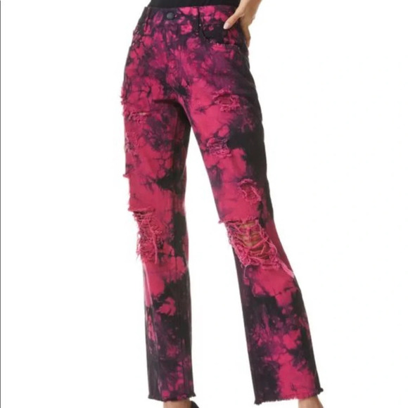 Alice + Olivia Pink and Black Straight Leg Jeans - Picture 2 of 11